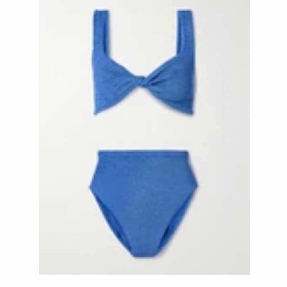 Hunza G Jamie twist front blue metallic suit